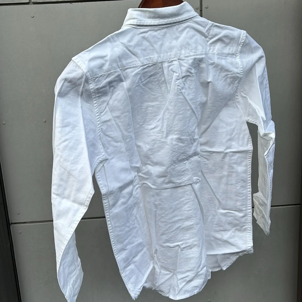 GAP Kids Organic Oxford Uniform Long Sleeve Button Down Shirt Off White Sz LG - Picture 3 of 3
